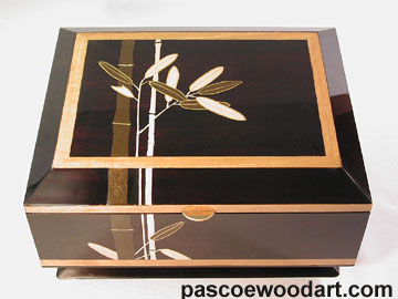 Ebonized cherry box with handpainted artwork with pigmented epoxy inlay - Bamboo