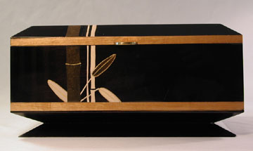 Handcrafted wood box by ebonized cherry with artwork - Bamboo