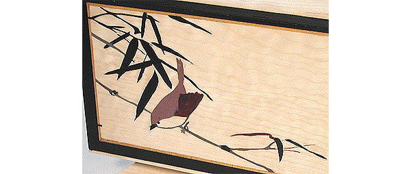 Keepsake box - Bird in Bamboo engraved front closeup