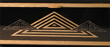 Artistic wood box - Front design view closeup - Black Nile