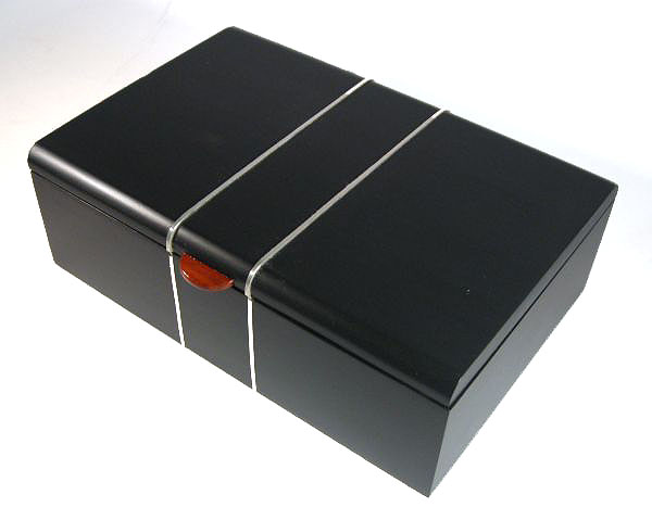 Handmade bullion coin display wood box made from ebony with silver inlay - open view