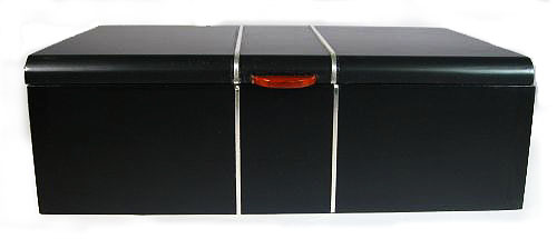 Handmade bullion coin display wood box made from ebony with silver inlay - front view