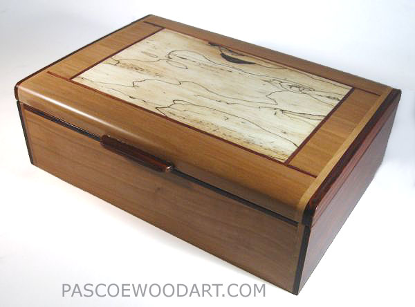 Decorative business card box handmade from pearwood, cocobolo and spalted maple