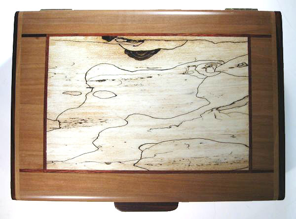 Decorative business card box handmade from pearwood, cocobolo and spalted maple - top view