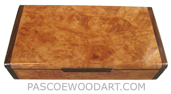 Handmade slim wood box - Decorative wood desktop box made of maple burl with Santos rosewood ends