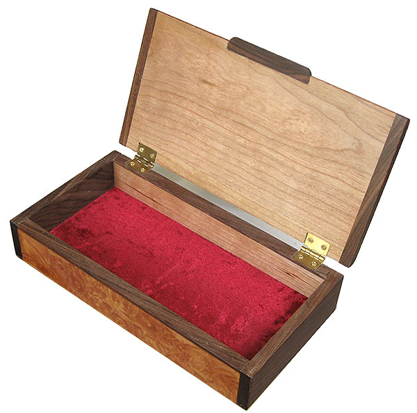 Handmade wood box - Decorative slim wood box or desktop box - open view