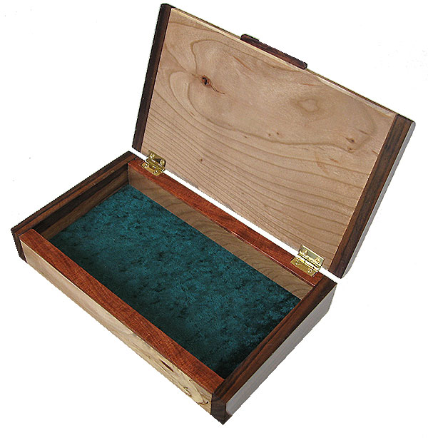 Handmade wood box open view - Decorative slim wood box, desktop box