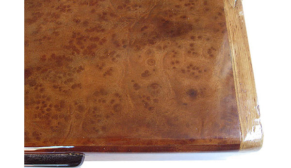 Camphor burl box top close up - handmade slim wood box