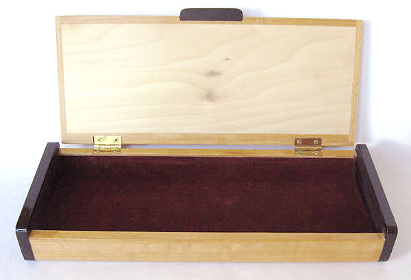 Handmade wood desktop box - open view