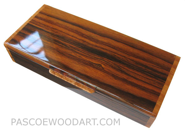 Handcrafted wood desktop box - Decorative wood box made of Indian rosewood with amboyna burl ends 