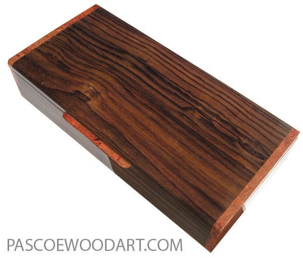 Handcrafted wood box - Slim wood desktop box made of East Indian rosewood with amboyna burl ends