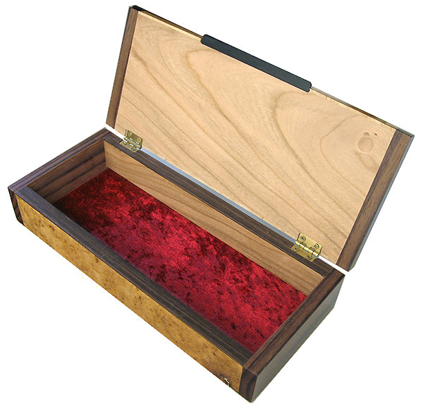Handmade decorative wood desktop box made of maple burl with Asian ebony
