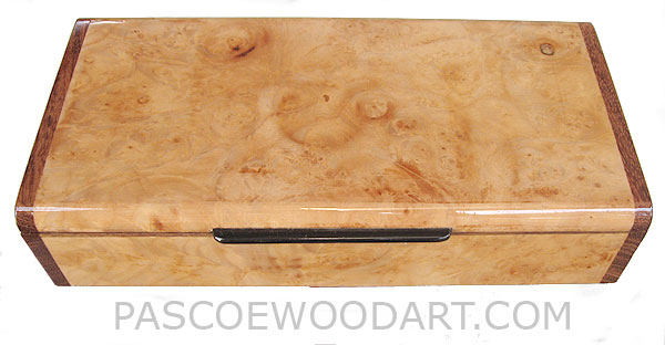Handcrafted wood box - Decorative wood desktop box made of maple burl with bubinga ends