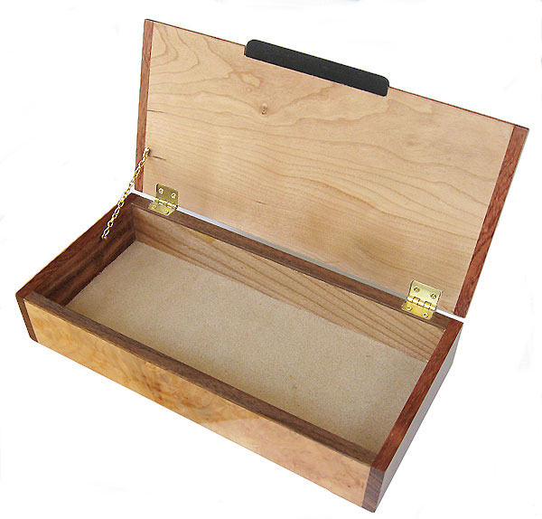 Handcrafted wood desktop box - open view