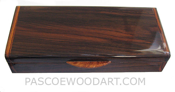 Handcrafted wood box - Decorative wood desktop pen box made of Indian rosewood with amboyna burl lift handle