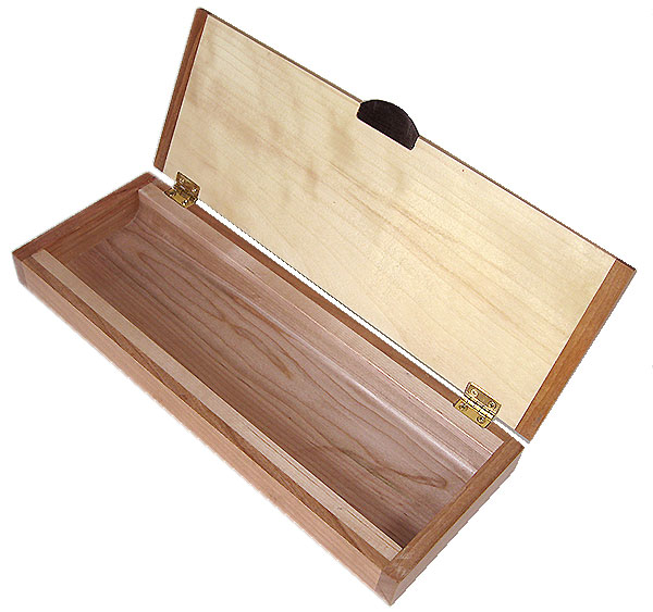 Handmade slim wood box, decorative wood desktop box open view