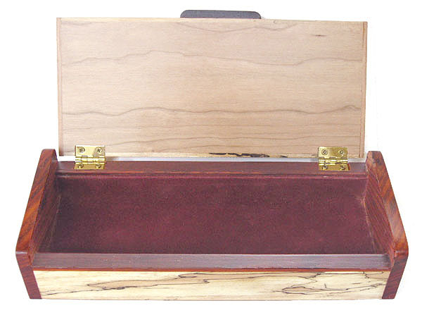 Decorative wood desktop box open view - Handmade wood pen box