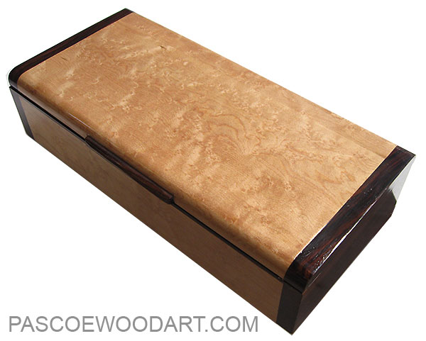 Handmade wood box - Decorarive slim wood desktop box made of birds eye maple with cocobolo ends