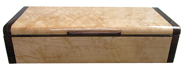 Birds eye maple box front - Handmade decorative slim wood desktop box