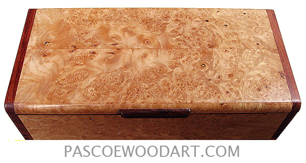 Handmade wood box - Decrative wood slim and long desktop box made of maple buirl with bubinga ends