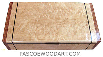 Handmade slim wood box - Decorative wood desktop box or keepsake box made of birds eye maple with bubinga ends with ebony inlay