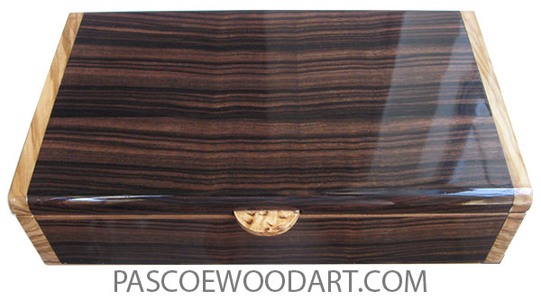 Handmade wood box - Decorative wood desktop box made of macassar ebony with Mediterranean olive ends