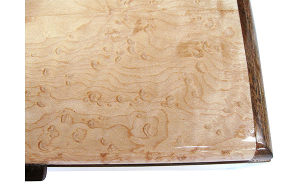 Bird's eye maple box top close up - Handmade slim wood box