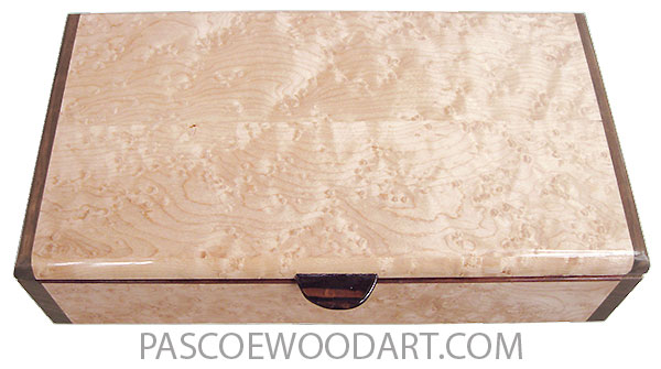Handmade wood box - Slim wood desktop box made of birds eye maple with shedua ends