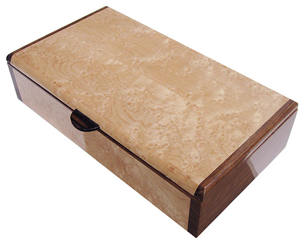 Handmade wood box - Slim desktop box made of birds eye maple with shedua ends
