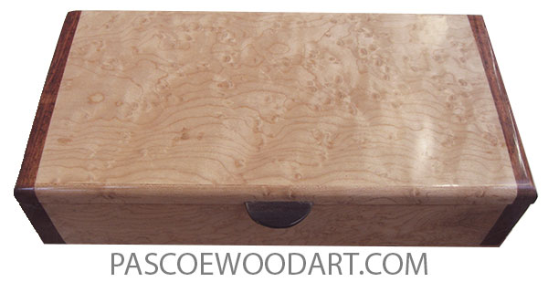 Handmade wood box - Slim desktop box made of birds eye maple with chechen ends