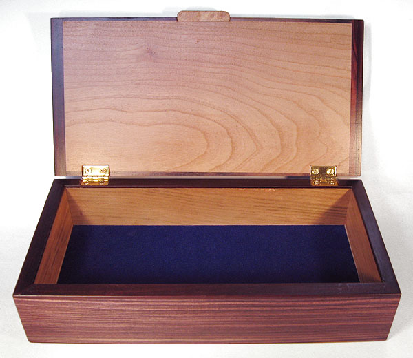 Decorative wood desktop box or pen box - open view - Handmade rectangular wood box