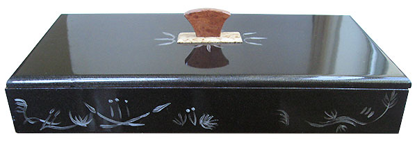 Handpainted metallic black color wood box back side view
