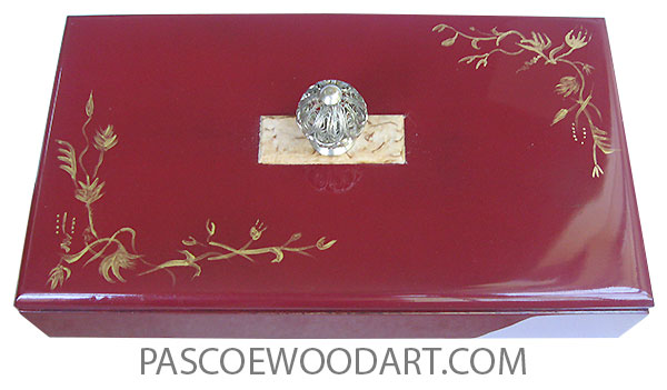 Handmade handpainted cranberry color wood box with original art - Slim wood keepsake box
