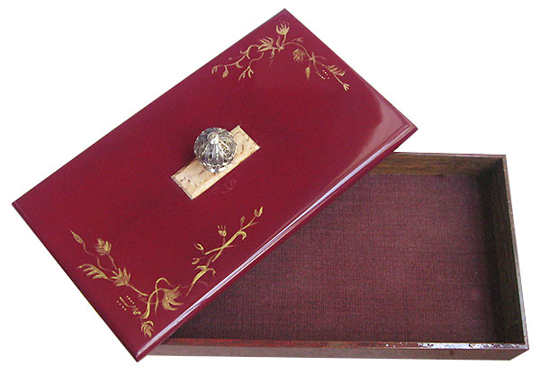 Handpainted wood box - Handmade slim keepsake box open view