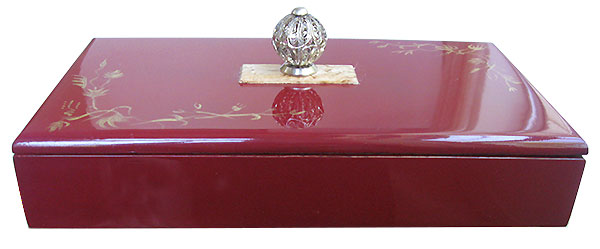 Handpainted cranberry color wood box-  front view