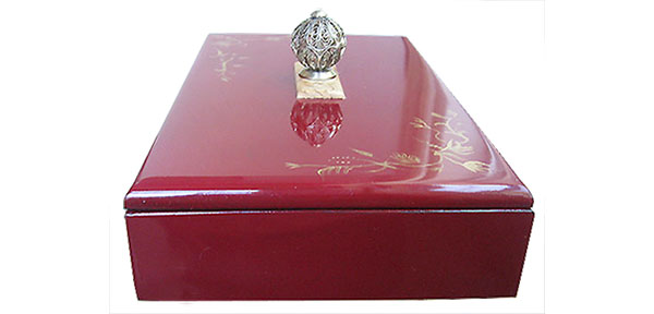 Cranberry color handpainted wood box - side view