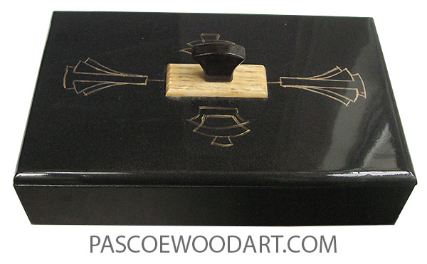 Handmade and handpainted metallic black wood box - slim wood keepsak box
