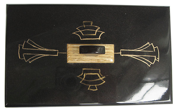 Handpainted metallic black wood box top with original art in gold color and wood knob