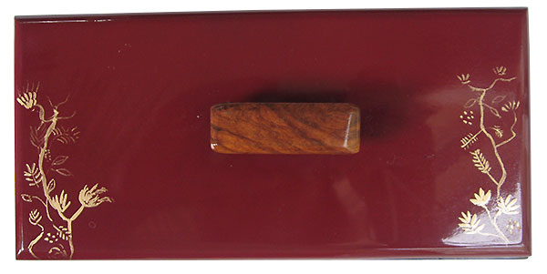 Handmade handpainted cranberry color box top with original art in gold color