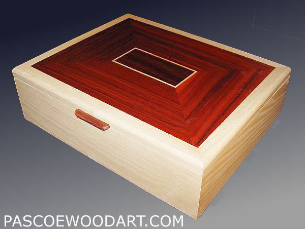 Handmade wood box - Large keepsake box made from bleached ash, padauk with cocobolo accepts