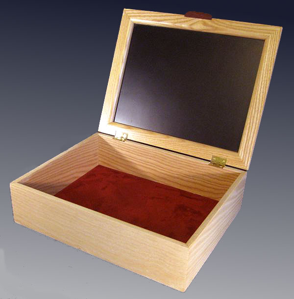 Large keepsake box handmade from bleached ash, padauk with cocobolo accepts - open view