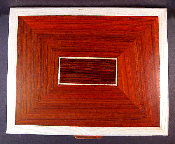 Handcrafted wood box - Large keepsake box made from bleached ash, padauk with cocobolo accepts - Top view
