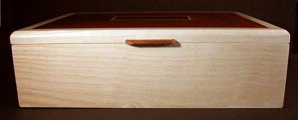 Handmade wood box - Large keepsake box made from bleached ash, padauk with cocobolo accepts - Front view