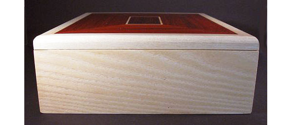 Handmade wood box - Large keepsake box made from bleached ash, padauk with cocobolo accepts - Side view