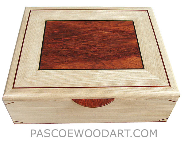 Handcrafted large wood box - Decorative wood large keepsake box made of bleached ash with bloodwood burl inlaid top