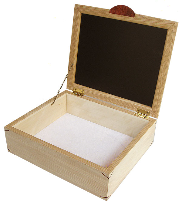 Handcrafted large wood box open view - Decorative large wood keepsake box