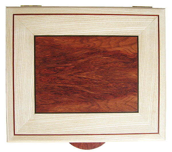 Bloodwood burl inlaid beached ash box top - Handcrafted decorative large keepsake box