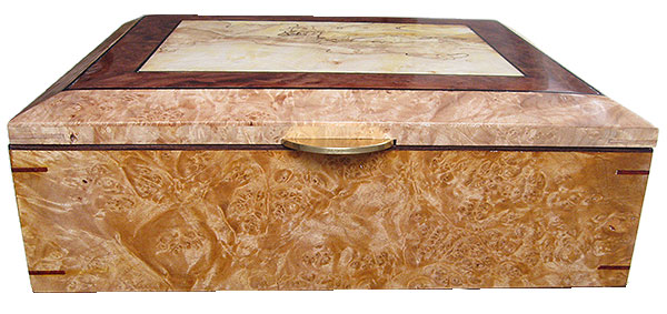 Maple burl box front - Handmade large decorative wood keepsake box or document box
