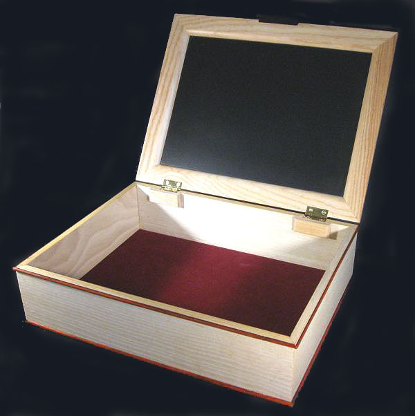 Handcrafted wood box - large keepsake box made from bleached ash, east Indian rosewood - open view