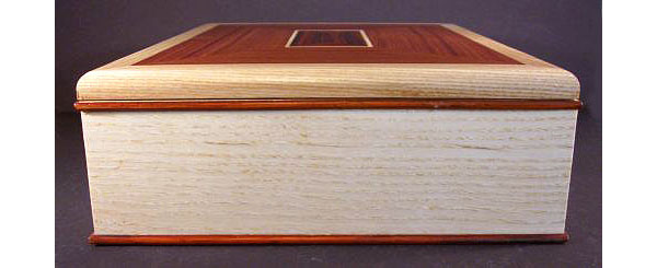 Handcrafted wood box - large keepsake box made from bleached ash, east Indian rosewood - side view